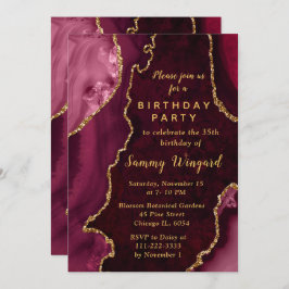Convites Red and Gold Agate Marble Birthday Party