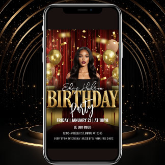 Convites Red and Gold Birthday Party Invitation