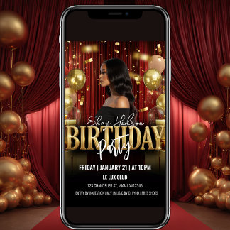 Convites Red and Gold Birthday Party Invitation