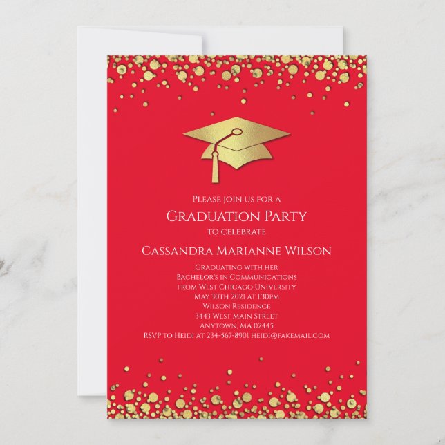 Convites Red and Gold Graduation (Frente)