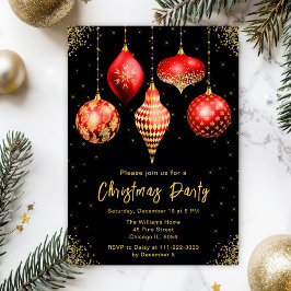 Convites Red and Gold Ornaments Christmas Party
