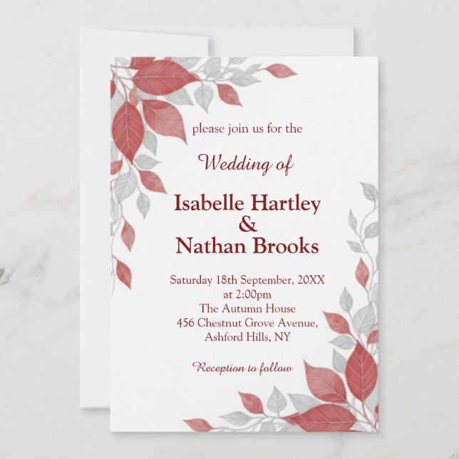 Convites Red and Gray Fall Wedding Invitation (Frente)
