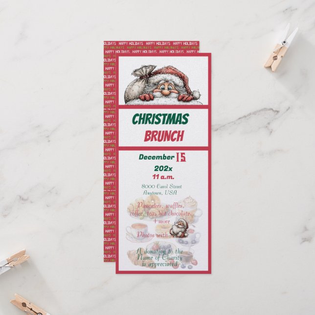 Convites Red and Green Christmas Design Brunch Invitation (Frente/Verso In Situ)