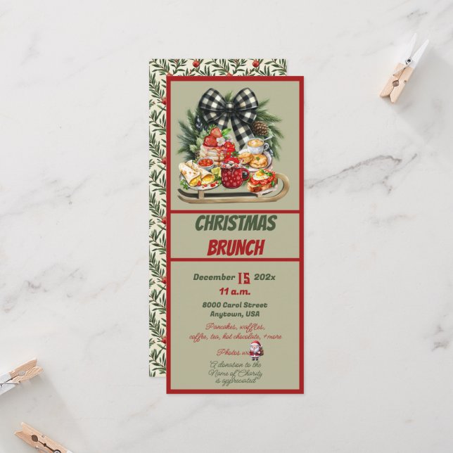 Convites Red and Green Christmas Design Brunch Invitation (Frente/Verso In Situ)