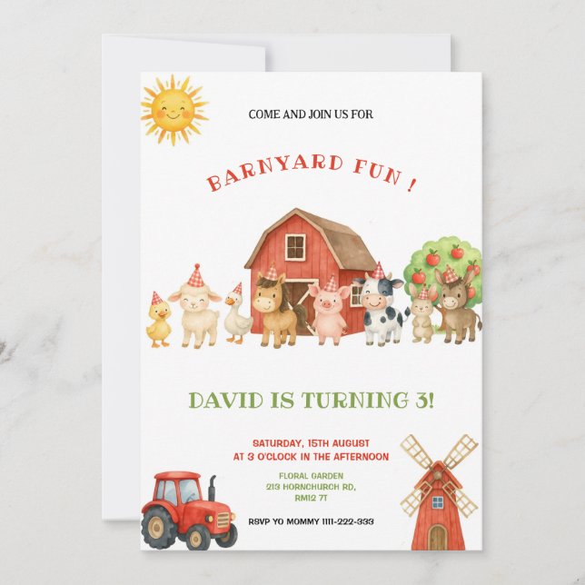 CONVITES RED AND GREEN FARM BIRTHDAY PARTY INVITATION (Frente)