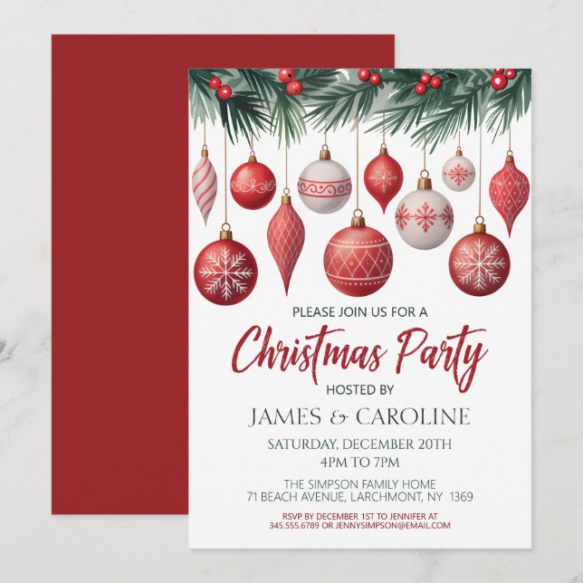 Convites Red and White Christmas Party Invitation (Frente/Verso)