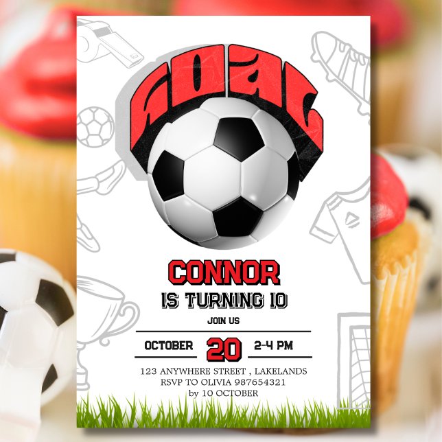 Convites Red and White Soccer Ball Birthday Party  (Criador carregado)