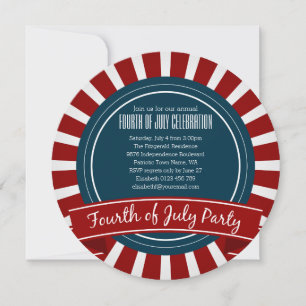 Convites Red and White Starburst and Banner Quarto de julho