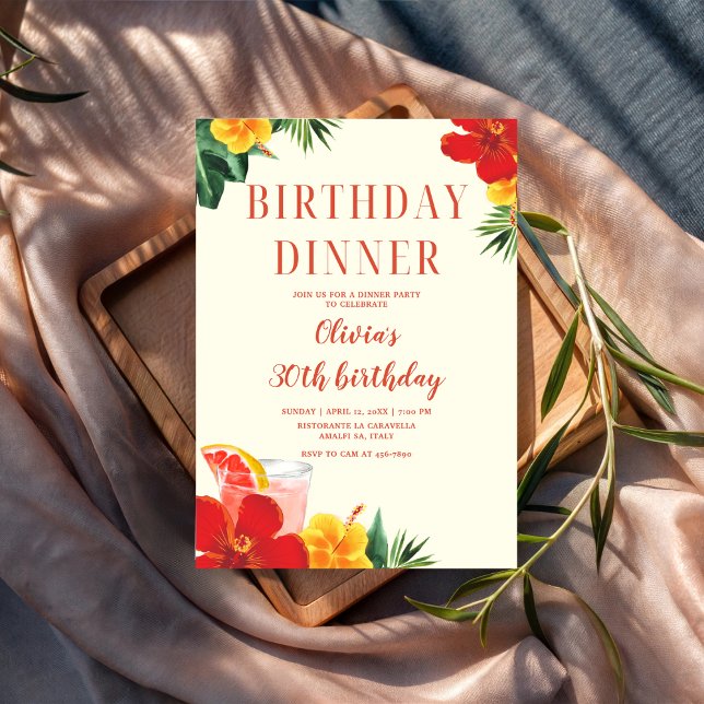 Convites Red and Yellow Cocktail Birthday Dinner Party (Criador carregado)