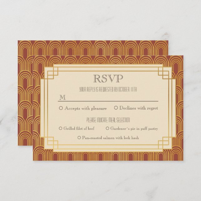 Convites Red art deco rsvp (Frente/Verso)