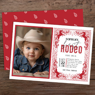 Convites Red Bandana First Rodeo Photo Invitation - Cowboy
