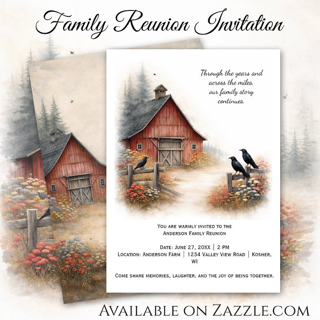 Convites Red Barn Crows Farm Family Reunion | (Criador carregado)