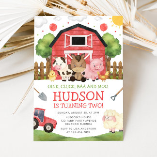 Convites Red Barnyard Farm Birthday Invitation