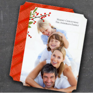 Convites Red Berry Winter Green com foto de Natal para a fa