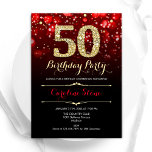 Convites Red Black 50th Birthday<br><div class="desc">50º convite de aniversário. Design vermelho elegante com ouro brilhante. Apresenta na moda diamante, luzes e fontes de script. Homens ou mulheres convidam no dia. Perfeito para uma festa de aniversário adulta na moda. Personalize com seus próprios detalhes. Envie-me uma mensagem se precisar de mais personalização. Impressos convites Zazzle ou...</div>