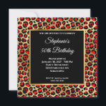 Convites Red Black and Dourado Leopard Glam 50th Birthday<br><div class="desc">Crie o seu próprio convite para comemoração de aniversário em forma de quadrado de na moda marco de rico para ela. Vermelho decorativo, preto e dourado, mancha-leopardo falso filme de arte digital fundo design de arte digital. Há um ouro quadrado amarelo escovado de metal amassado e cobertura preta para sua...</div>