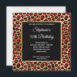 Convites Red Black and Dourado Leopard Glam 50th Birthday<br><div class="desc">Crie o seu próprio convite para comemoração de aniversário em forma de quadrado de na moda marco de rico para ela. Vermelho decorativo, preto e dourado, mancha-leopardo falso filme de arte digital fundo design de arte digital. Há um ouro quadrado amarelo escovado de metal amassado e cobertura preta para sua...</div>