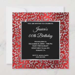 Convites Red Black and Silver Leopard Foil Girth Aniversár