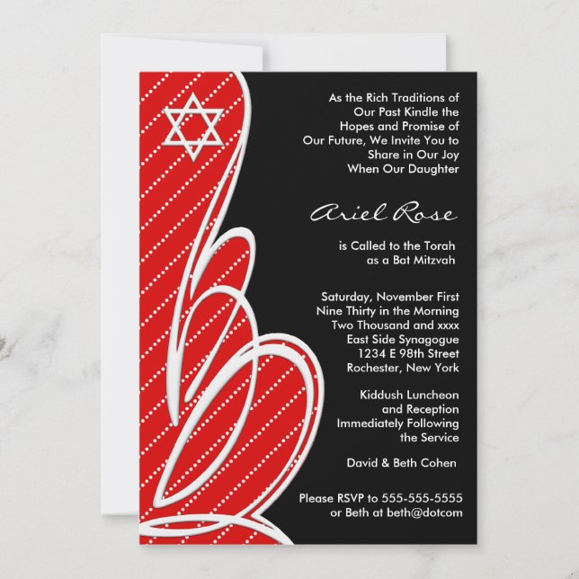 Convites Red Black Bat Mitzvah (Frente)