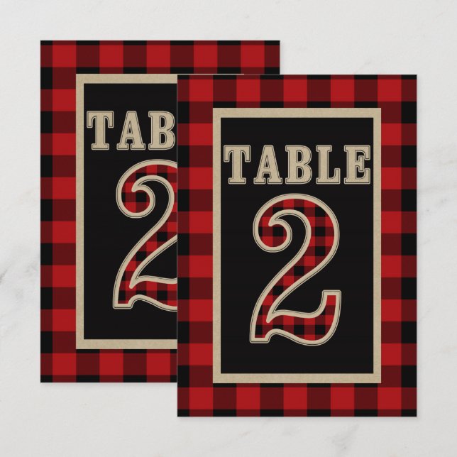 Convites Red & Black Buffalo Xadrez Rústico Número da Mesa  (Frente/Verso)