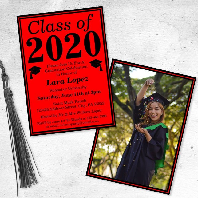 Convites Red Black Class of 2024 Graduation Photo (Criador carregado)