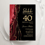 Convites Red Black Dourado Agate Surprise aniversário de 40<br><div class="desc">Vermelho, preto e ouro agitam o convite de festas aniversário de 40 anos surpresa. Elegante design moderno com aquarela agate marble geode background, faux glitter gold e typografia script font. Trendy convida o cartão perfeito para uma comemoração de dia das mulheres na moda. Impressos convites Zazzle ou modelo de impressão...</div>