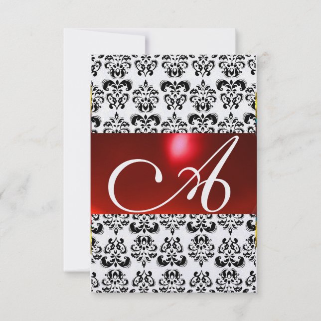 Convites RED BLACK GEM MONOGRAM RSVP White (Frente)