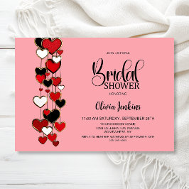 Convites Red Black Hearts Bridal Shower