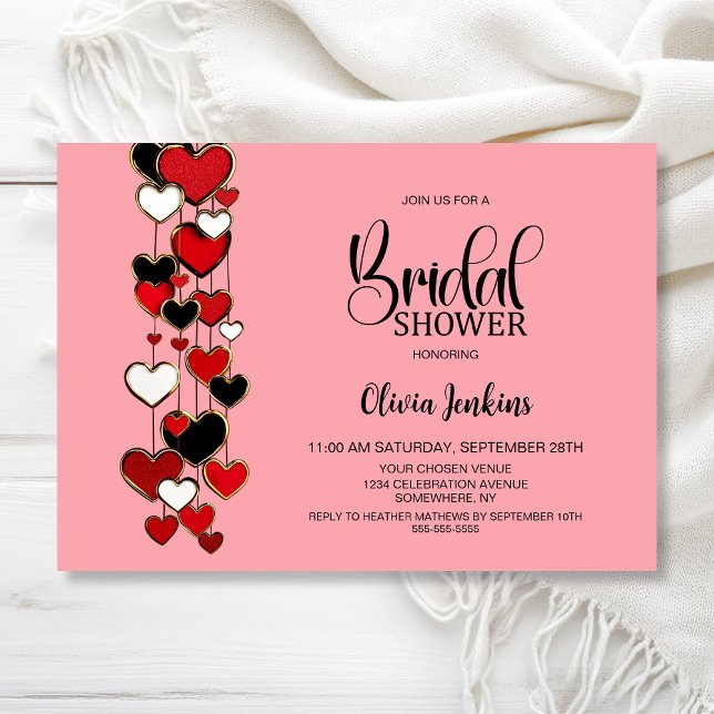 Convites Red Black Hearts Bridal Shower (Criador carregado)