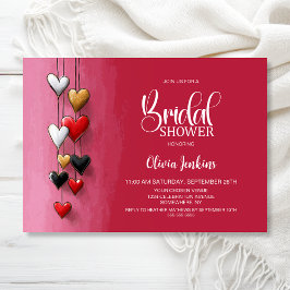 Convites Red Black Pink Hearts Bridal Shower