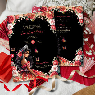 Convites Red Black Quinceanera Vestir Borboletas Florais