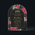 Convites Red Black Rosa Floral Quinceanera Sweet 16 Arch<br><div class="desc">Adicione um toque de elegância à sua ocasião especial com nossos luxuosos convites de arco floral preto e rosa vermelha, com uma coroa de princesa de ouro, uma armação de arco de ouro e sotaques de ouro refinados. Ideal para quinceañeras, Sweet 16, 18 aniversários, bolas de debutante e outras celebrações...</div>