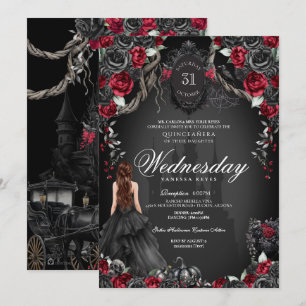 Convites Red & Black Rosa Quinceañera Halloween Gótico