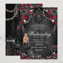 Convites Red Black Rosas Quinceanera Gotheen