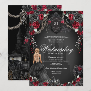 Convites Red Black Rosas Quinceanera Gotheen