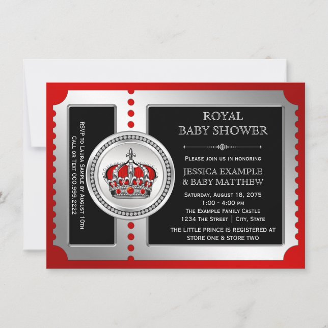 Convites Red Black Silver Prince Baby Shower Invasores (Frente)