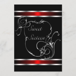Convites Red Black Silver Swirl Elegante Doze Anos