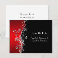 Red Black Silver Swirls Casamento RSVP