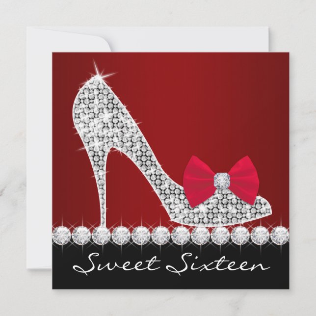 Convites Red Black Sweet High Heels Dezesseis Festas de ani (Frente)