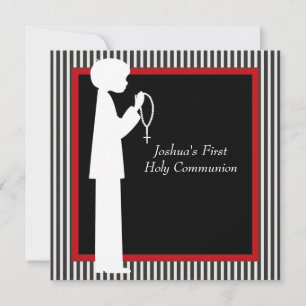 Convites Red Black White Stripe Rosary Boys Primeira Comunh