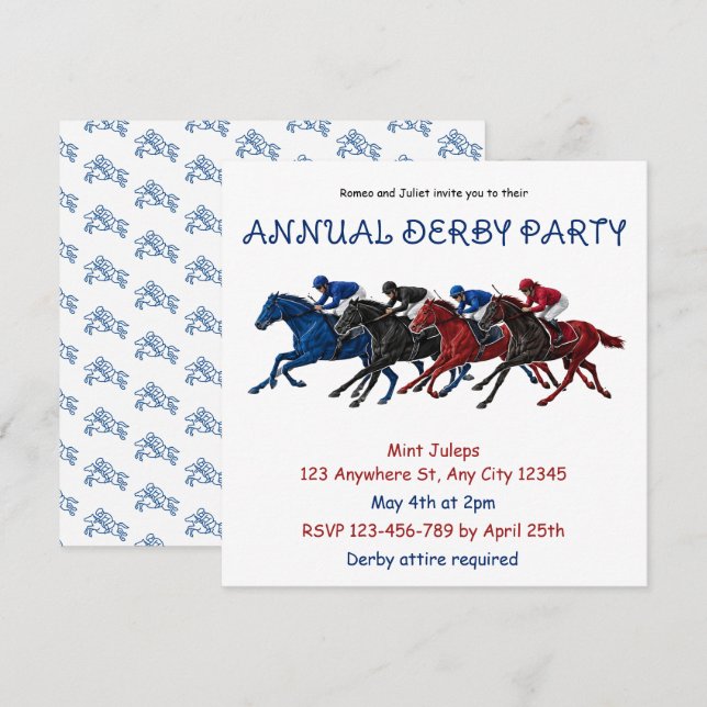 Convites Red Blue Artistic Annual Derby Party Invitation (Frente/Verso)