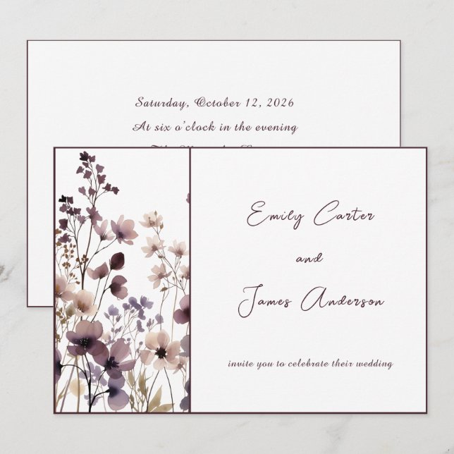 Convites Red Blush Floral Wedding Elegant Romantic (Frente/Verso)