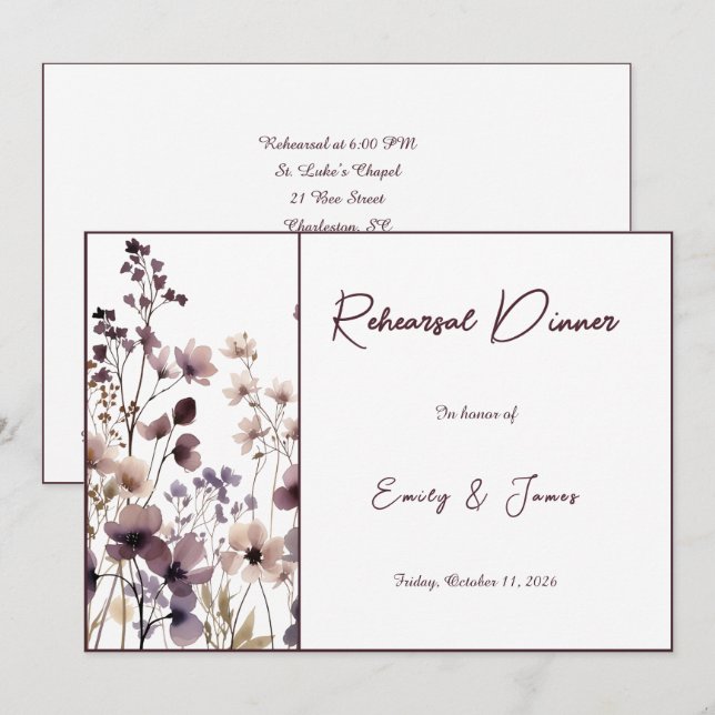 Convites Red Blush Floral Wedding Elegant Romantic (Frente/Verso)