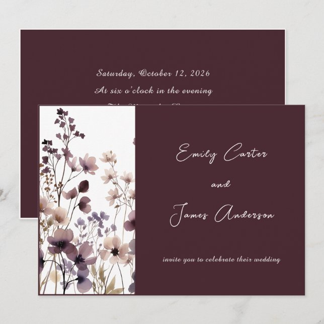 Convites Red Blush Floral Wedding Elegant Romantic (Frente/Verso)