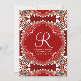 Convites Red Bohemian Batik Monograma Casado 5X7