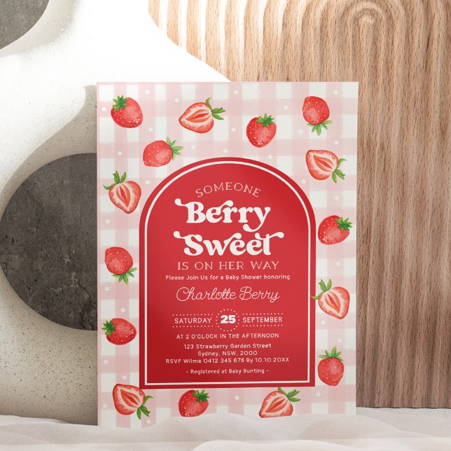 Convites Red Boho Strawberry Berry Sweet Baby Girl Chá (Criador carregado)