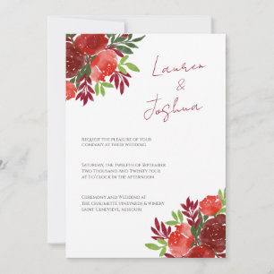 Convites Red Bold Floral Themed Casamento