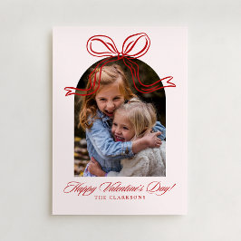 Convites Red Bow Arch Frame Valentine’s Day Photo Card