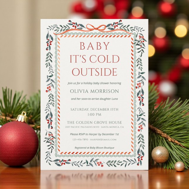 Convites Red Bow Baby It's Cold Outside Baby Shower (Criador carregado)
