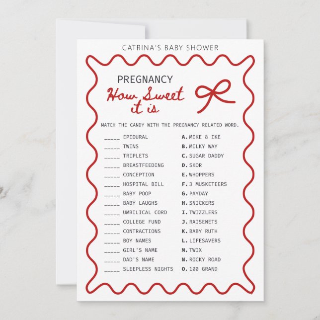 Convites Red Bow Baby Shower - Editable Name, 5x7 (Frente)